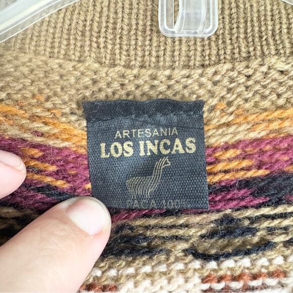 Vintage Artesania Los Incas 100% Alpaca Men’s Zip Front Cardigan Sweater Size L - Picture 8 of 14